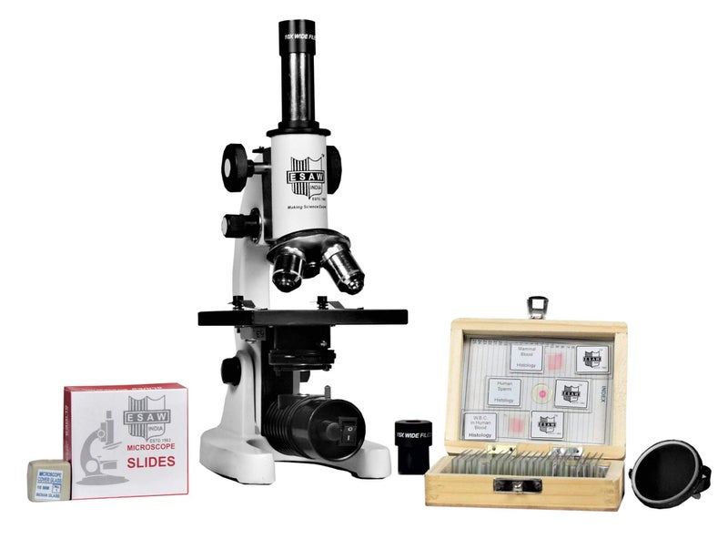 ESAW 1125x Student Compound Biological Microscope with 25 Prepared Glass Slides (Mag: 100x to 1125x) - Image 4