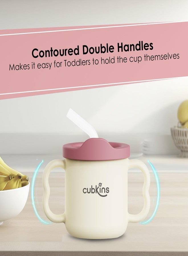Cubkins Silicone Suction Plate, Bowl with Lid, Sippy Cup with Straw & Bendable Training Spoon Set of 4 for Feeding Babies | BPA Free, Washable and Reusable Feeding Set for Kids, Toddlers (Raspberry) - Image 2