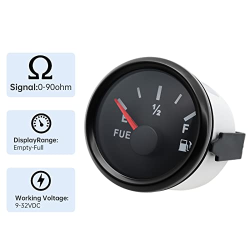 ARTILAURA 0-90 ohm Fuel Gauge 2 inch Boat Fuel Level Gauge Marine Gas Tank Meter for Universal AUTO Car Truck Diesel RV Vehicle (Black) - Image 3