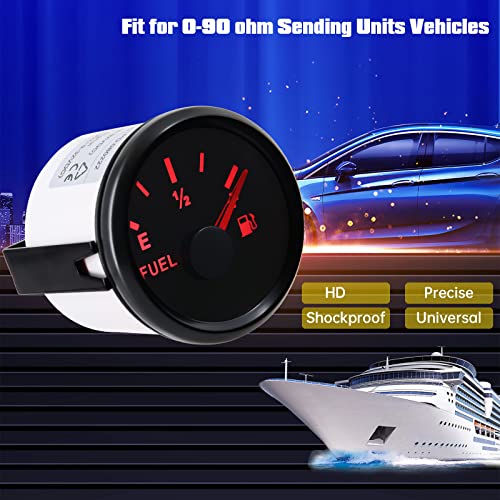ARTILAURA 0-90 ohm Fuel Gauge 2 inch Boat Fuel Level Gauge Marine Gas Tank Meter for Universal AUTO Car Truck Diesel RV Vehicle (Black) - Image 4