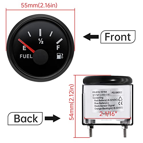 ARTILAURA 0-90 ohm Fuel Gauge 2 inch Boat Fuel Level Gauge Marine Gas Tank Meter for Universal AUTO Car Truck Diesel RV Vehicle (Black) - Image 2