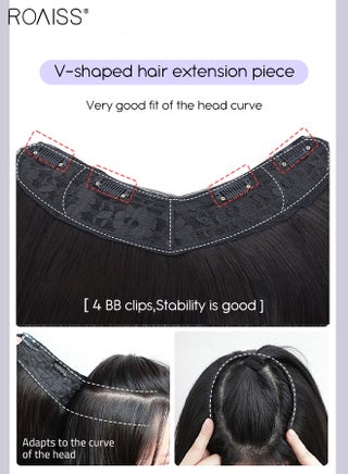 V-Shaped Layered Hair Extensions One Piece Straight Hair Extension Wig with 4 Clips Heat Resistant Synthetic Hairpiece for Women Girls Natural Black 55cm (22 inches) - view 5