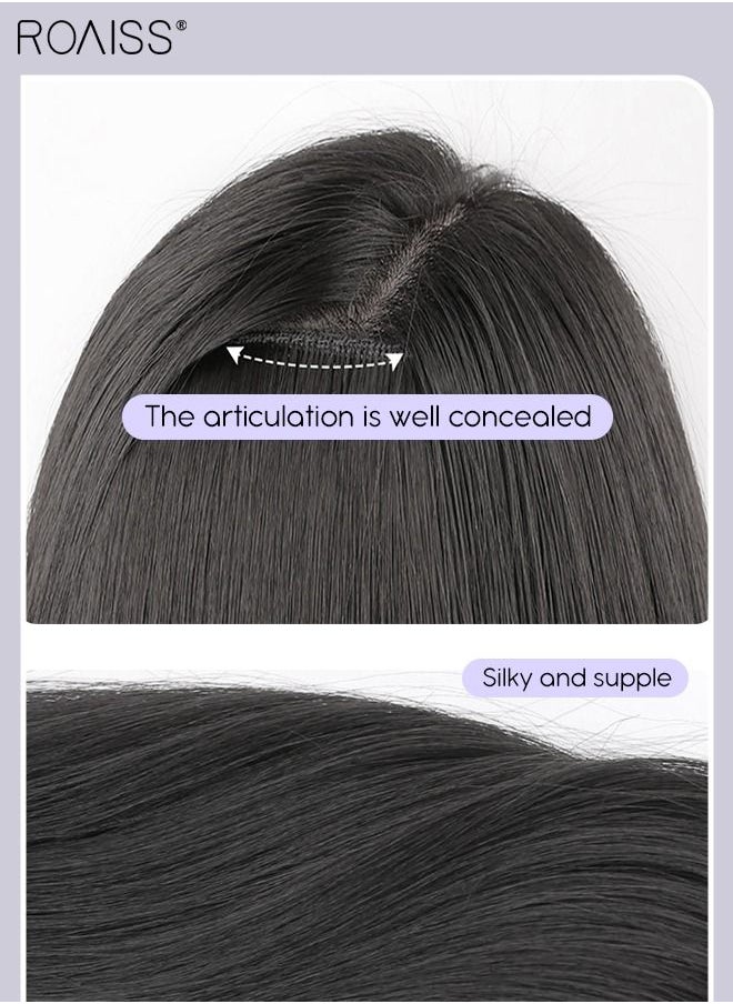 roaiss - V-Shaped Layered Hair Extensions One Piece Straight Hair Extension Wig with 4 Clips Heat Resistant Synthetic Hairpiece for Women Girls Natural Black 55cm (22 inches) - Image 1