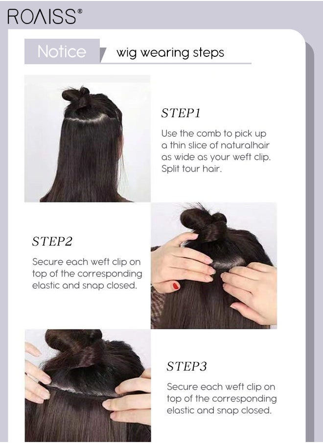 roaiss - V-Shaped Layered Hair Extensions One Piece Straight Hair Extension Wig with 4 Clips Heat Resistant Synthetic Hairpiece for Women Girls Natural Black 55cm (22 inches) - Image 1