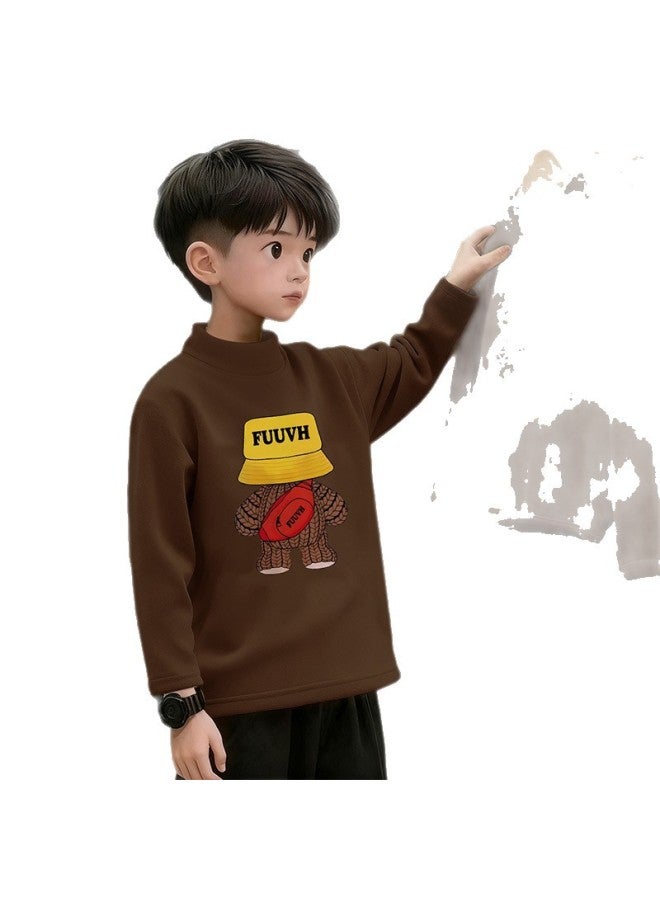 قميص Boys And Girls' Thick Half High Neck Velvet Bottom، تي شيرت طويل الأكمام جديد دافئ للطفل في الخريف والشتاء - Image 5