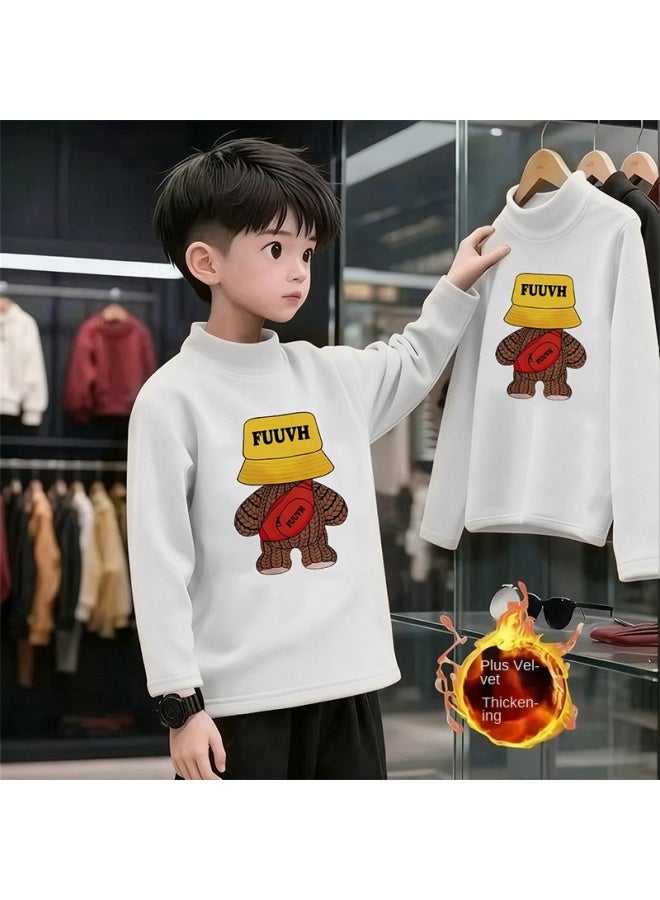 قميص Boys And Girls' Thick Half High Neck Velvet Bottom، تي شيرت طويل الأكمام جديد دافئ للطفل في الخريف والشتاء - Image 1