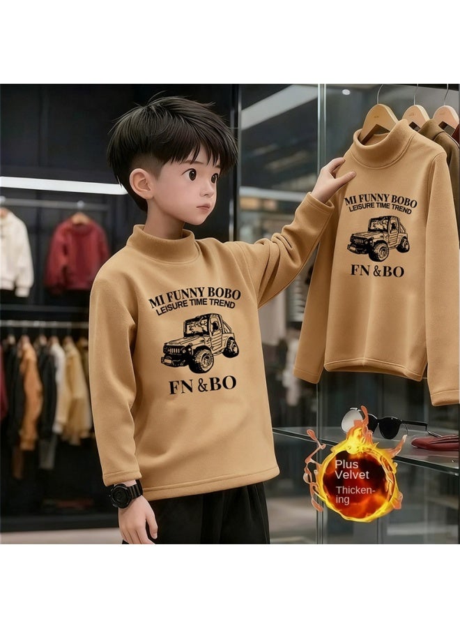 قميص Boys And Girls' Thick Half High Neck Velvet Bottom، تي شيرت طويل الأكمام جديد دافئ للطفل في الخريف والشتاء - Image 4