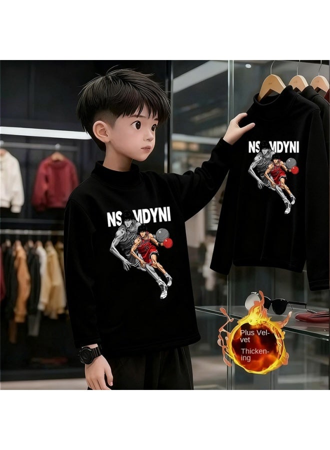 قميص Boys And Girls' Thick Half High Neck Velvet Bottom، تي شيرت طويل الأكمام جديد دافئ للطفل في الخريف والشتاء - Image 3