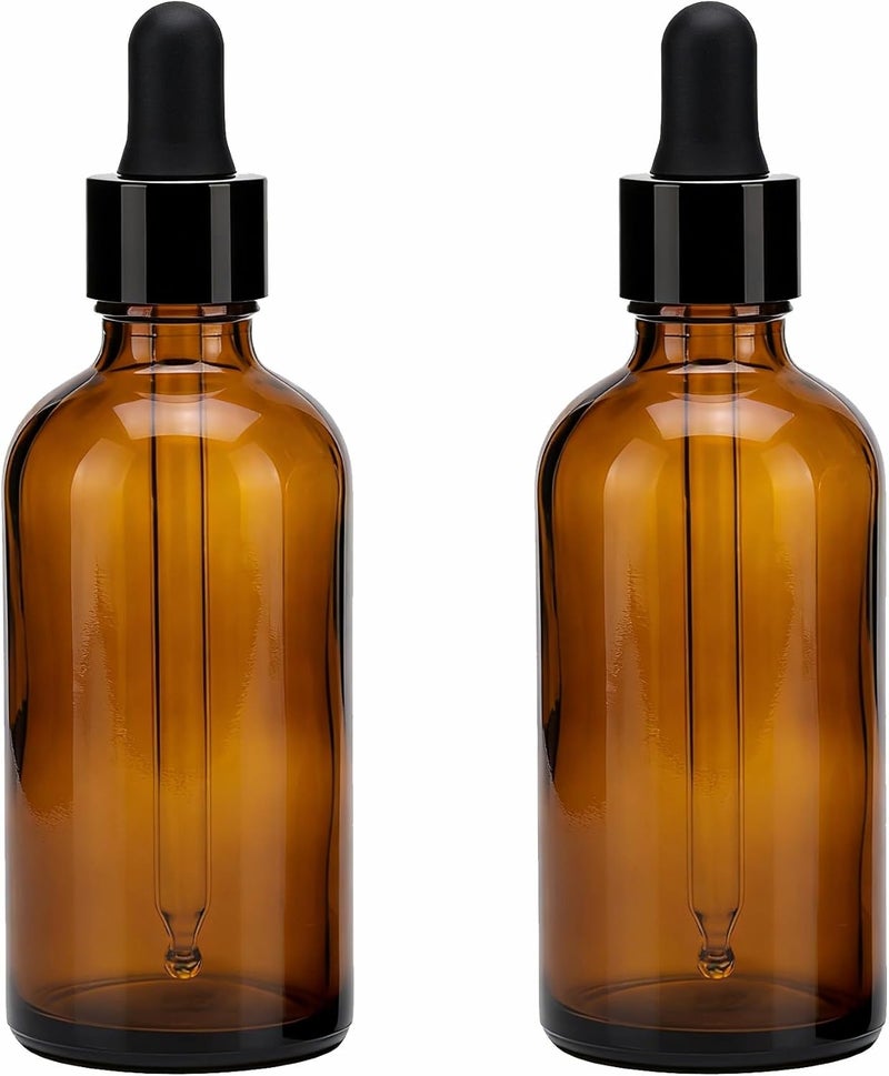 ericotry 2 Pcs 100ml Glass Dropper Bottles Empty Amber Glass Bottle Vial Container with Glass Dropper for Essential Oil Formulas Cosmetics Perfumes & Other Liquids - Image 1