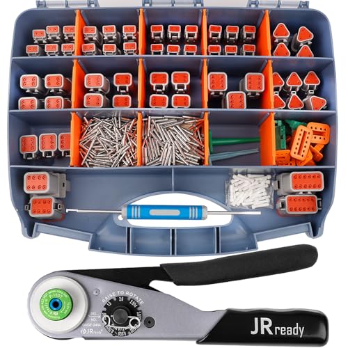 JRready ST6359 Deutsch Connector Kit 2 3 4 6 8 12 Pin DT Connectors Size 16 Solid Contacts 1620AWG Deutsch Crimp Tool Deutsch Pin Removal Tool Waterproof Automotive Electrical Connectors - Image 1