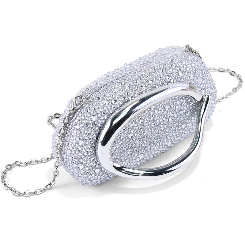NEWROGENG Clutch Purses for Women Formal, Rhinestone Evening Bags with Chain, Trendy Metal Handle Purses and Handbags 2025, Silver - Image 4