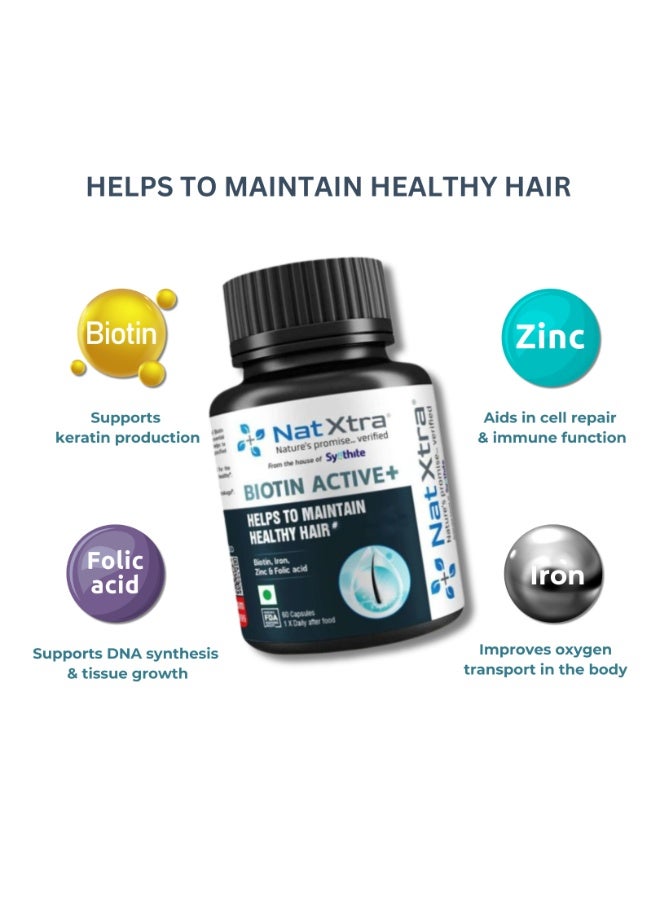 Natxtra Biotin Active + Combo | 60 x 2 Capsules | Hair & Skin Health Supplement | Promotes Hair Growth | Helps Prevent Balding and Thinning | Treats Dryness | Made with Biotin, Folic Acid and Iron - Image 5