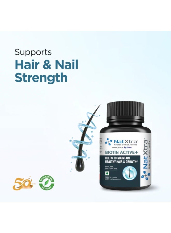 Natxtra Biotin Active + Combo | 60 x 2 Capsules | Hair & Skin Health Supplement | Promotes Hair Growth | Helps Prevent Balding and Thinning | Treats Dryness | Made with Biotin, Folic Acid and Iron - Image 4