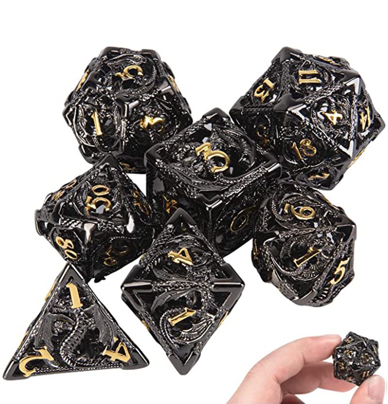 UBEUCK DND DiceHollow DD Metal DiceDungeons and Dragons Dice Set with Gift Box7 PCs Steampunk Polyhedral Dice Games Set for RPGMTGPathfinder Dragon Black Golden - Image 4