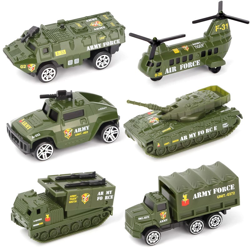 Dreamon Diecast Military Vehicles Army Toy Mini Pocket Size Play Models Truck Tanks Helicopter for Kids Boys Age 3 4 5Pack of 6 - Image 2