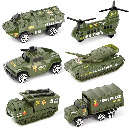 Dreamon Diecast Military Vehicles Army Toy Mini Pocket Size Play Models Truck Tanks Helicopter for Kids Boys Age 3 4 5Pack of 6 - Image 1