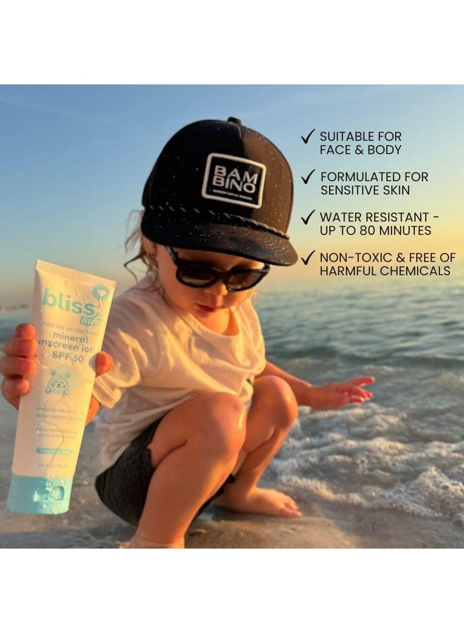 بليس واقي شمس بليس بيبي، لوشن معدني فاخر بعامل حماية من الشمس 50، أكسيد الزنك الطبيعي، خالٍ من العطور، مضاد للحساسية ومختبر من قبل أطباء الجلدية، مقاوم للماء، نباتي، للبشرة الحساسة - للأطفال والرضع وجميع أفراد الأسرة - Image 1