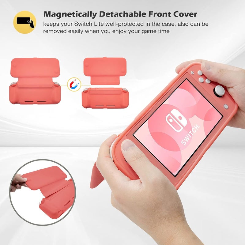 Procase Slim Protective Case for Nintendo Switch Lite with Magnetically Detachable Front Cover, Coral - Image 4