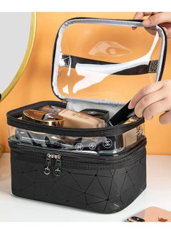 URbazaar Makeup Bag, Double layer Cosmetic Cases Travel Makeup Organizer Toiletry Bags Large Make Up Bag For Women Girls  (Black)  - Image 1