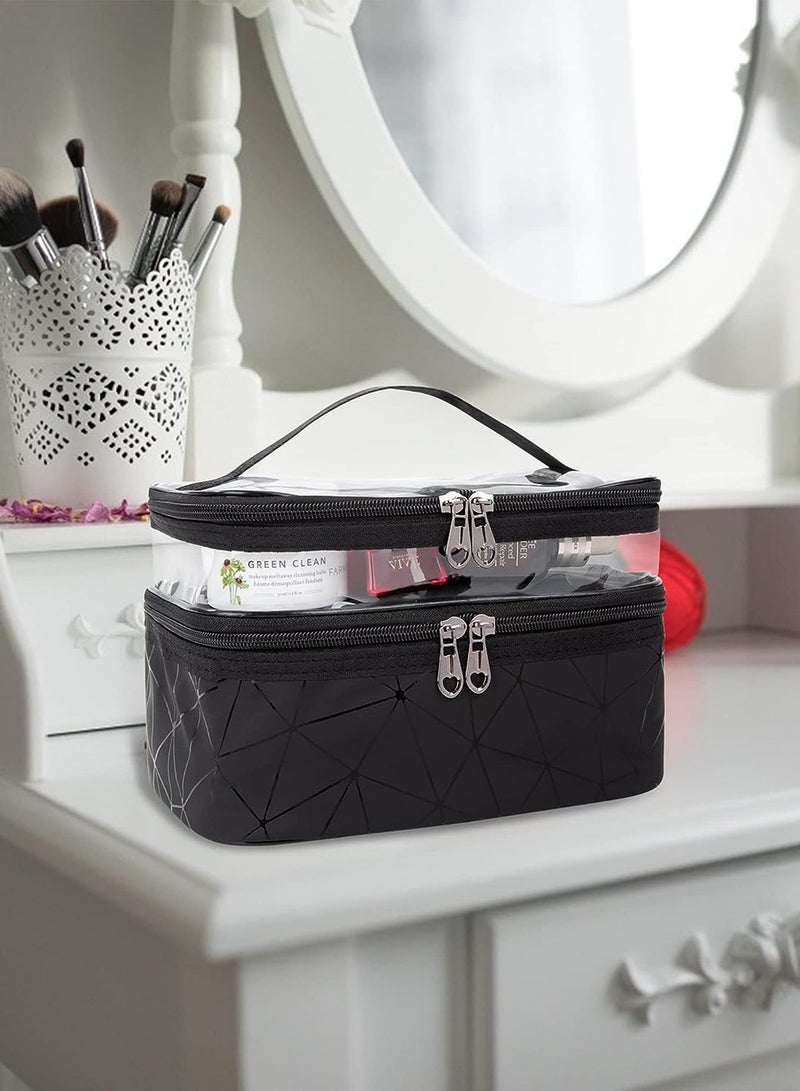 URbazaar Makeup Bag, Double layer Cosmetic Cases Travel Makeup Organizer Toiletry Bags Large Make Up Bag For Women Girls  (Black) - Image 3