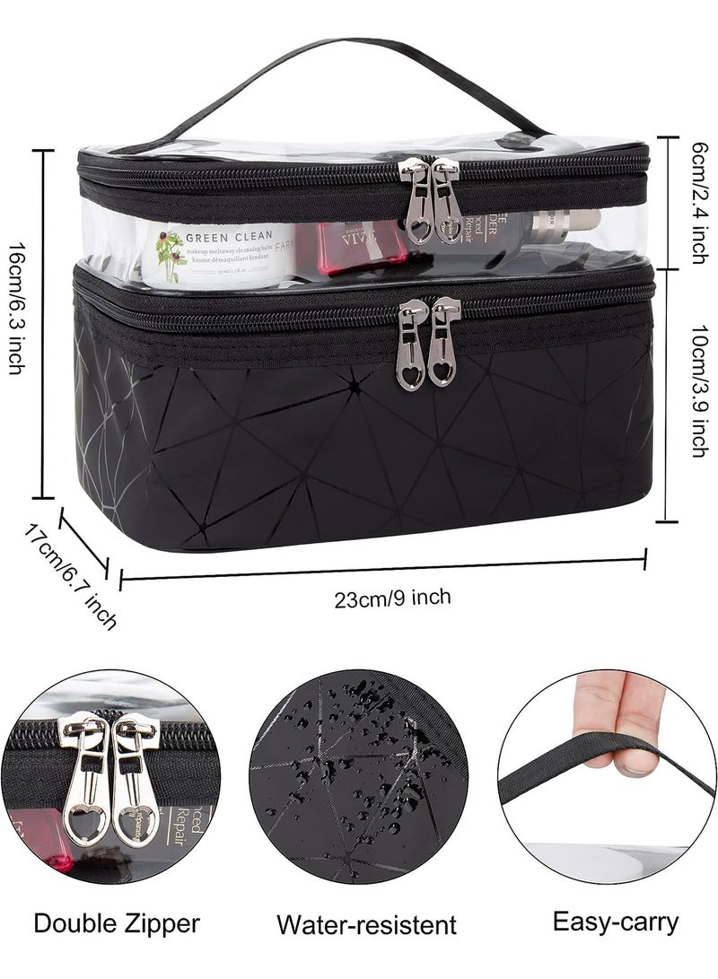 URbazaar Makeup Bag, Double layer Cosmetic Cases Travel Makeup Organizer Toiletry Bags Large Make Up Bag For Women Girls  (Black) - Image 4