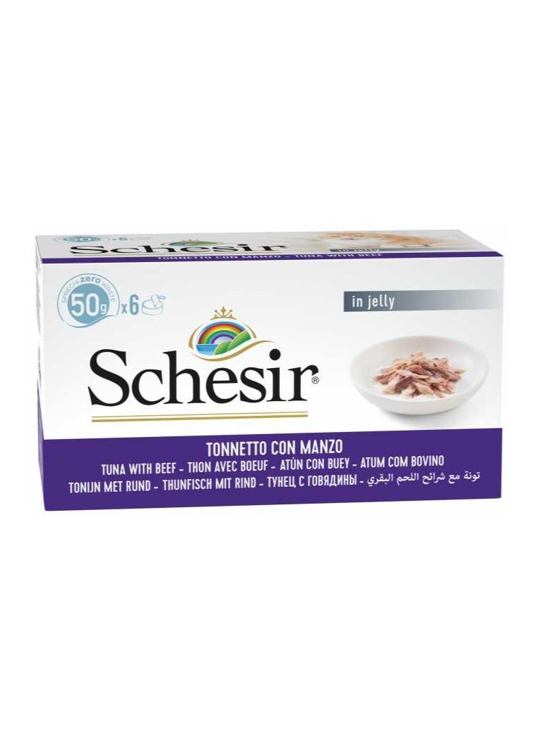 Schesir Multipack Can Tuna With Beef Cat Wet Food 6X50g - Image 1