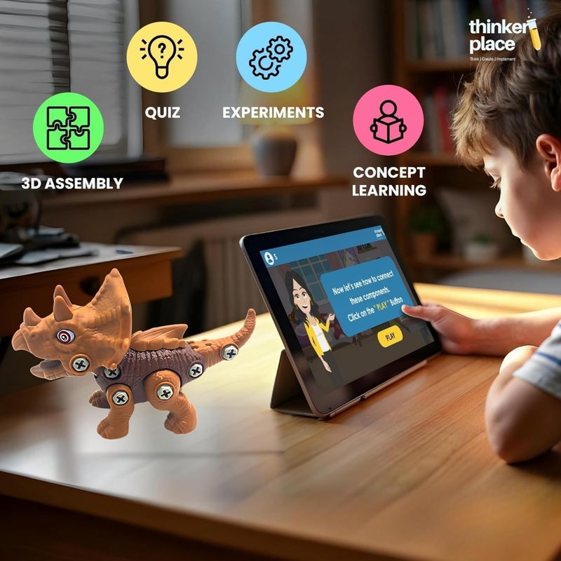 ThinkerPlace DIY Sliding Dinosaur Kit Triceratops | Learn About Dinosaurs | Take Apart Dinosaur Toys | Build, Play & Learn | STEM Educational Toy for Kids Age 4+ | Science & Learning Toy - Image 3