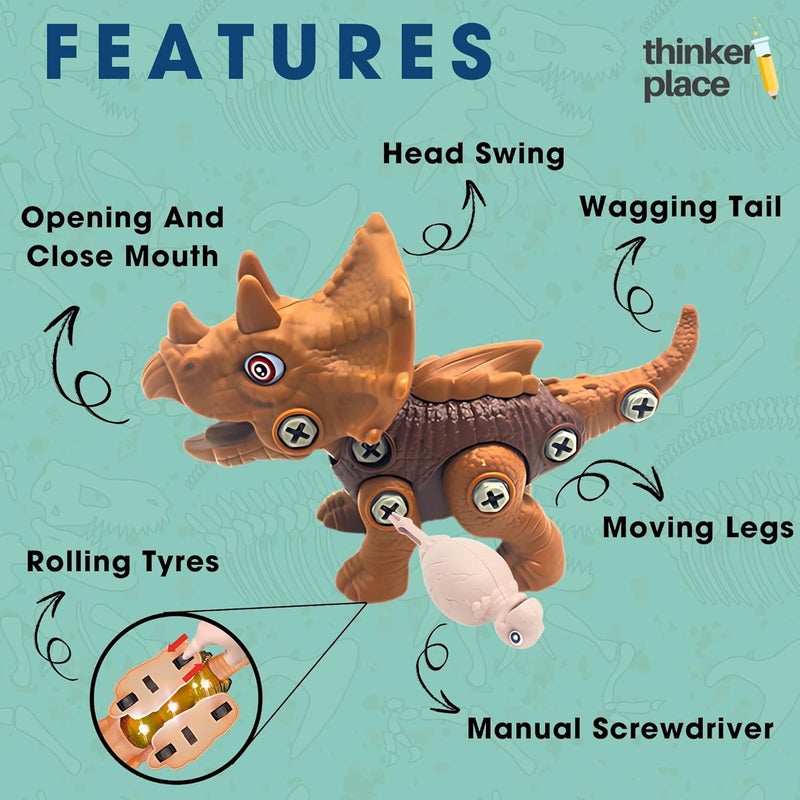 ThinkerPlace DIY Sliding Dinosaur Kit Triceratops | Learn About Dinosaurs | Take Apart Dinosaur Toys | Build, Play & Learn | STEM Educational Toy for Kids Age 4+ | Science & Learning Toy - Image 2