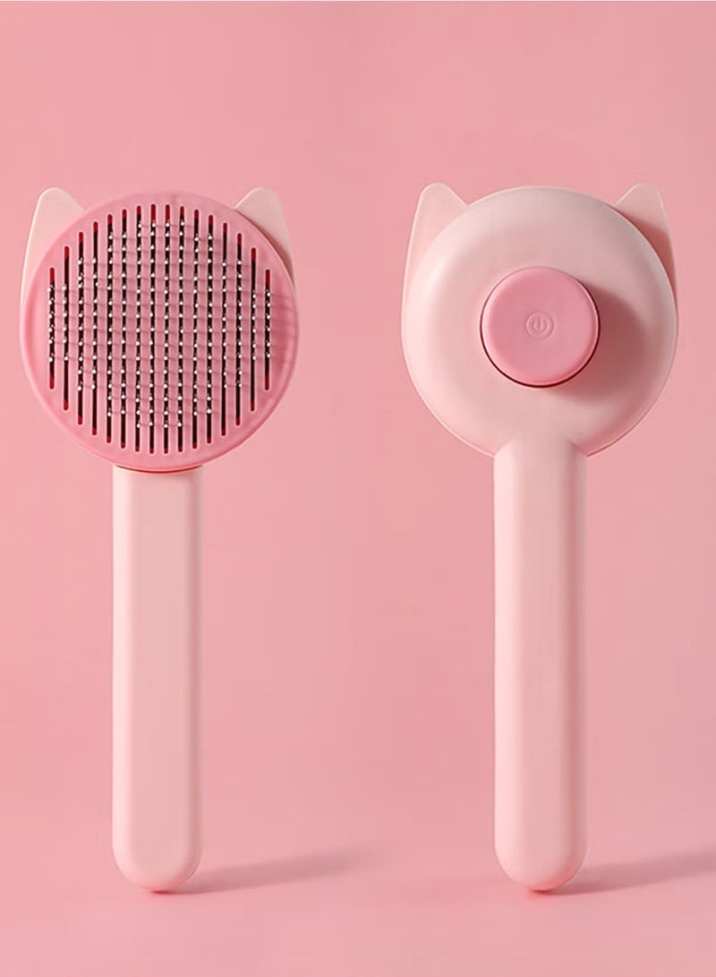 Generic Pet Cat Grooming Brush, Self-Cleaning Slicker Brush for Cats, Long and Short Hair, Stainless Steel Bristles, Ergonomic Handle - Image 1