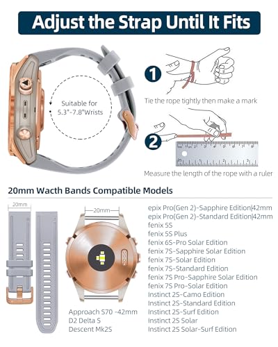 OUTVI 20mm Watch Band for Garmin fenix 5s fenix 6s fenix 7s pro quickfit 20 bands Replacement for garmin epix 2 42mm sapphire short strap Rose Gold women men Gray - Image 3