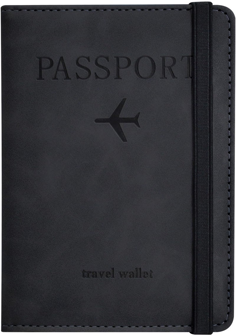 KAOBAN Passport Holder, Passport Cover with Credit Card Slot and Boarding Pass Slot Combo, Passport Wallet Case Book Travel Must Have, RFID Blocking Leather Travel Accessories, Black - Image 1