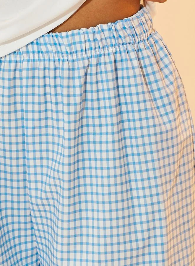 تايك تو Graphic Print Round Neck T-Shirt & Gingham Check Pants Co-Ords