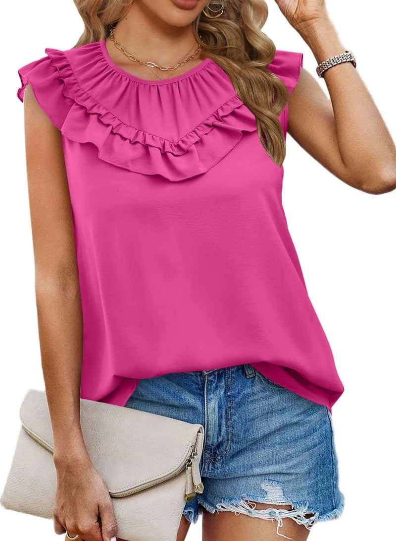 Loquat Women's New Fashion Pleated Sleeveless Chiffon Shirt 