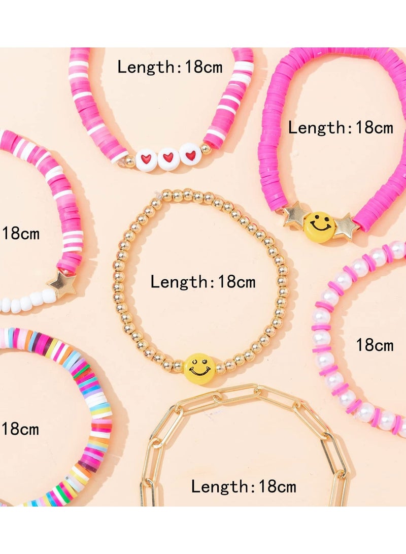 8 Pieces Bracelets Set for Women, Stackable Polymer Clay Disc Beaded Stretch Bracelets, Elastic Layering Friendship Bracelets, Boho Summer Beach Jewelry for Women Girls  - Image 2