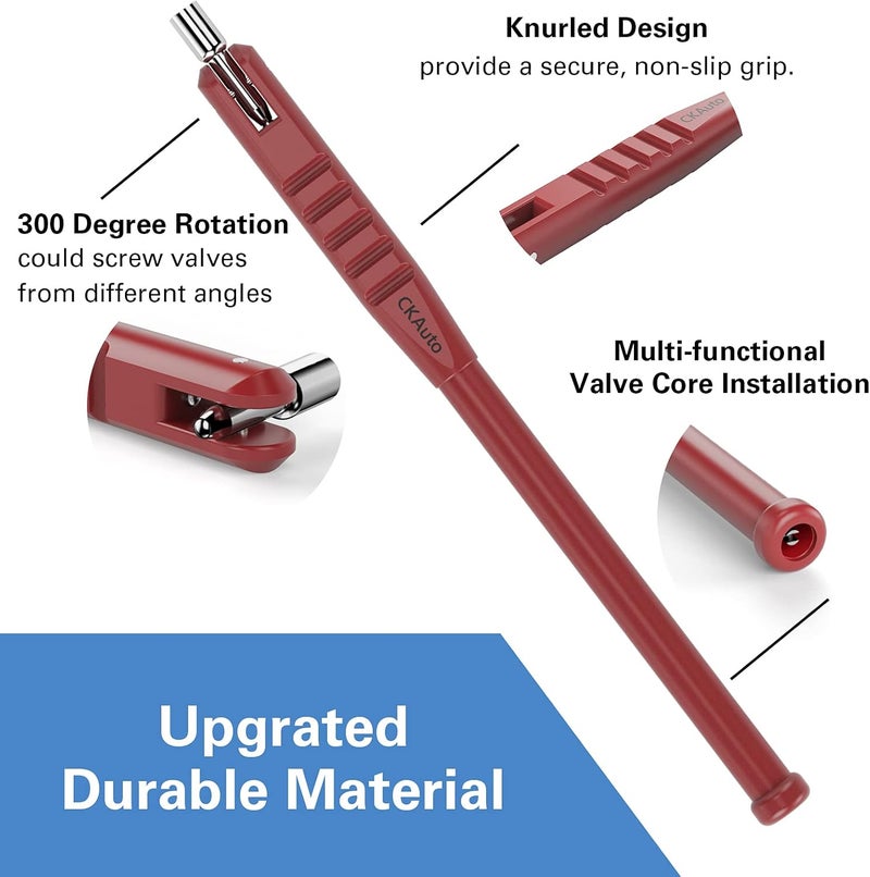 CKAuto Tire Valve Stem Puller/Installer with Tire Valve Core Tool, No Scratch High Tensile Strength Red Plastic Tire Valve Tool - Image 4