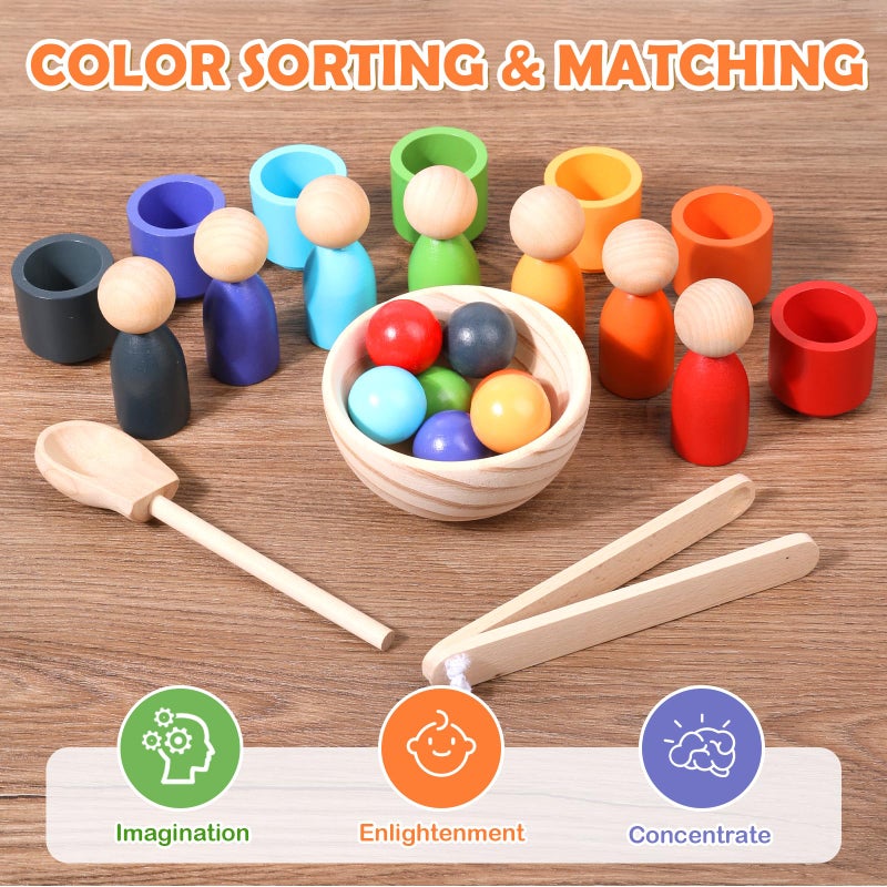 BBtinker Montessori Wooden Balls in Cups, Toddler Color Sorting Toys and Matching Game, Preschool Learning Activities Educational Fine Motor Skill Toy for Kids - Image 2