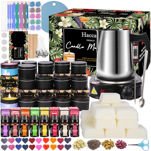 Haccah Complete Candle Making Kit With Wax Melter, Candle Making Supplies, DIY Arts&Crafts Kits Gift For Adults,Beginners,Including Bees Wax,500w Electric Stove,Wicks,Rich Scents,Wick Clips,Pouring Pot Etc. - Image 1