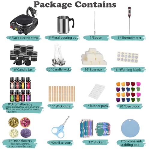 Haccah Complete Candle Making Kit With Wax Melter, Candle Making Supplies, DIY Arts&Crafts Kits Gift For Adults,Beginners,Including Bees Wax,500w Electric Stove,Wicks,Rich Scents,Wick Clips,Pouring Pot Etc. - Image 4