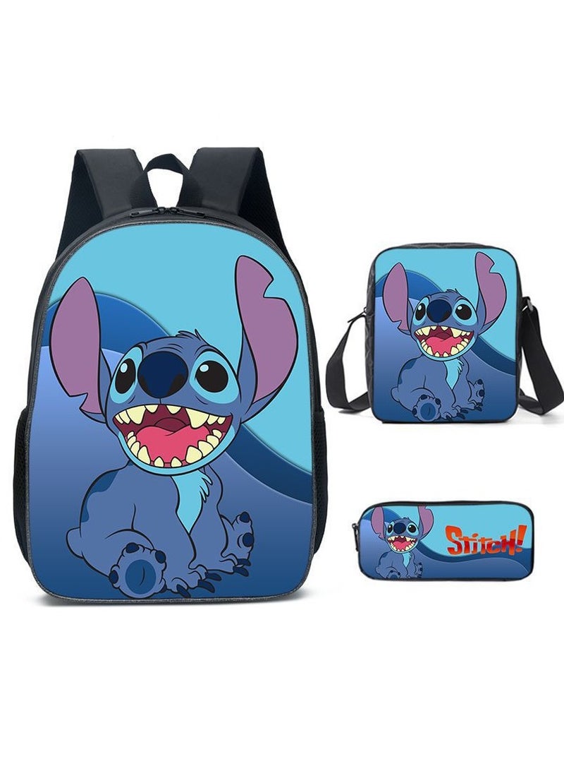 Anime Stitch Three Piece School Bag for Primary and Secondary School Students Large Capacity Backpack Backpack