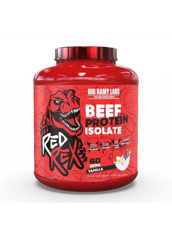 RED REX Beef Protein Isolate Powder - Vanilla Flavor - 4lb (1.81kg) - 24 g Protein Per Serving - 60 Servings - for Muscle Growth & Recovery - Image 1