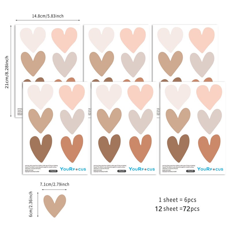 YouRfocus Boho Wall Decal for Girls Bedroom 72 PCS, Boho Heart Wall Stickers Peel and Stick for Nursery Kids Room DÃ©cor, Removable Wall Decals Vinyl Murals DIY Cute Decorations (12 Sheets) - Image 5