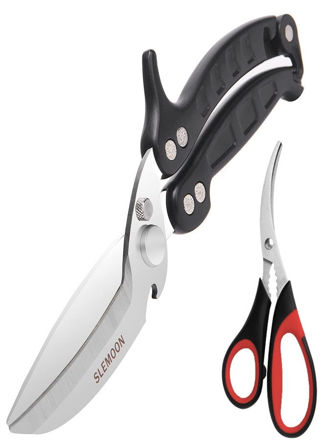 SLEMOON Heavy Duty Poultry Shears Kitchen Salad Scissors for Chicken Turkey Herb Vegetable 2pcs set Black - Image 1