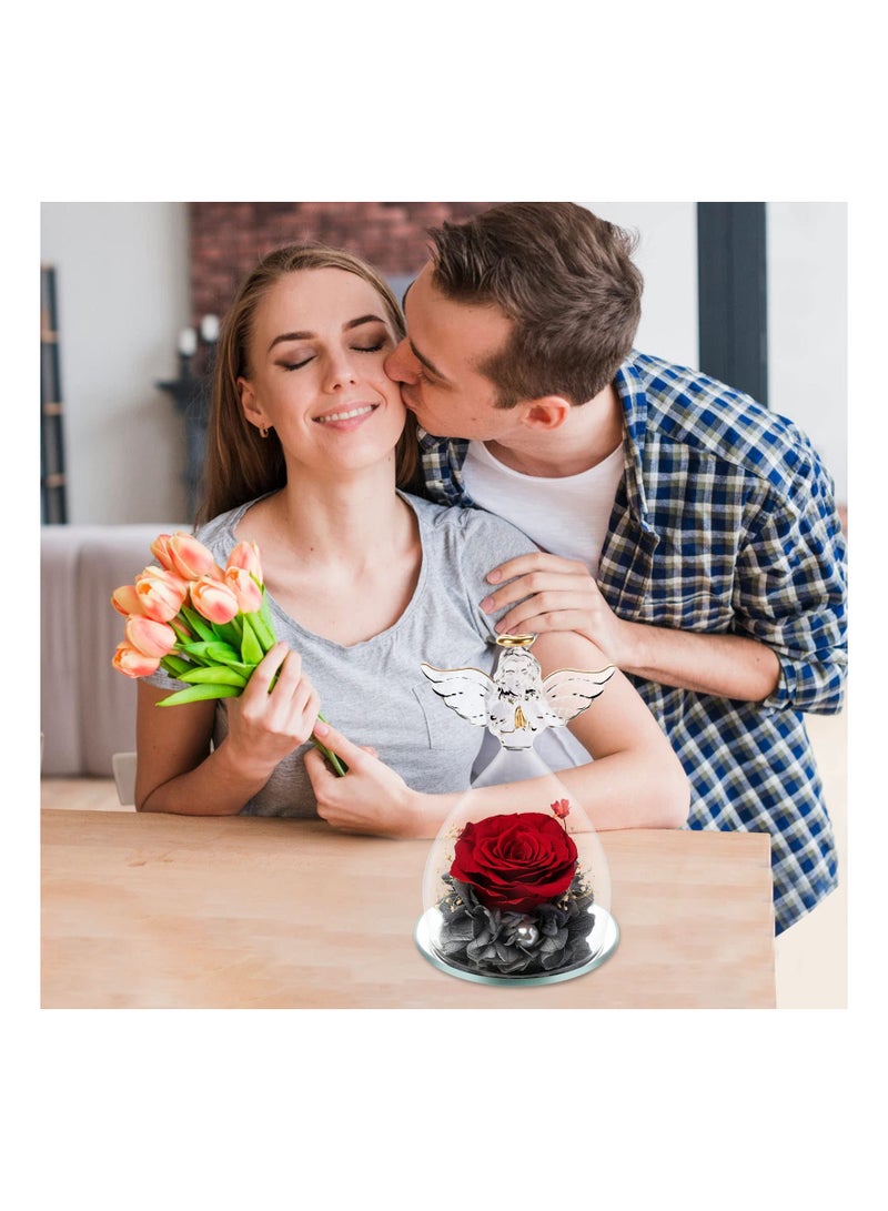 SYOSI Preserved Flower Rose Mothers Day Birthday Gifts for Mom Wife Preserved Rose Flower in Crystal Angel FigurinesGifts for Women Her Girlfriend on Anniversary Wedding   Day - Image 2
