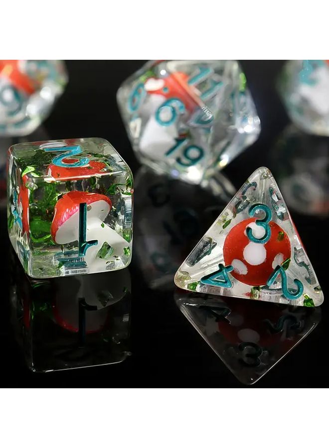 Transparent Fantasy Mushroom Ladybug Resin Dice Set 7pcs Handmade Tabletop Game Accessories - Image 5