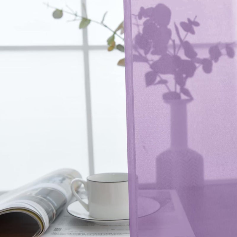 SpaceDresser Sheer Voile Window Treatment Rod Pocket Curtain Panels for Kitchen Bedroom Living Room Drapes Sunlight Filtering Privacy Semi Home Decor Assorted (Lavender, 52 W x 84 L) - Image 4