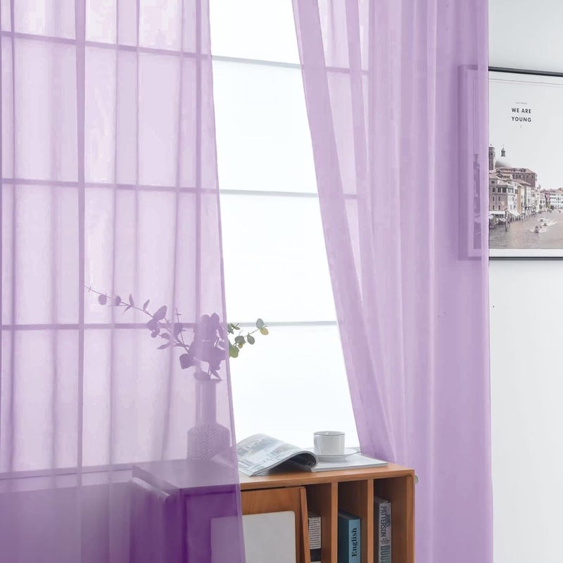 SpaceDresser Sheer Voile Window Treatment Rod Pocket Curtain Panels for Kitchen Bedroom Living Room Drapes Sunlight Filtering Privacy Semi Home Decor Assorted (Lavender, 52 W x 84 L) - Image 3