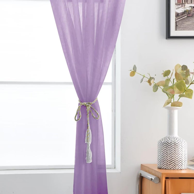 SpaceDresser Sheer Voile Window Treatment Rod Pocket Curtain Panels for Kitchen Bedroom Living Room Drapes Sunlight Filtering Privacy Semi Home Decor Assorted (Lavender, 52 W x 84 L) - Image 5