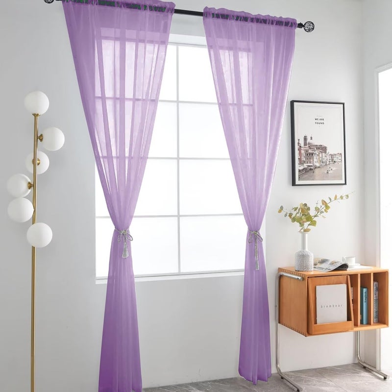 SpaceDresser Sheer Voile Window Treatment Rod Pocket Curtain Panels for Kitchen Bedroom Living Room Drapes Sunlight Filtering Privacy Semi Home Decor Assorted (Lavender, 52 W x 84 L) - Image 2
