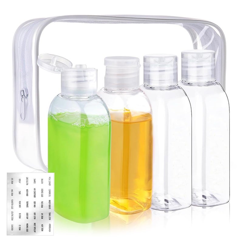 M'AYCREATE MAYCREATE® 4pcs Travel Bottle Kit for Toiletries, 100ml Plastic Shampoo Bottle Travel Toiletry Bottles Set, Transparent Flip Cap Refill Squeeze Bottles, Leakproof Travel Containers for Shampoo, Lotion - Image 1