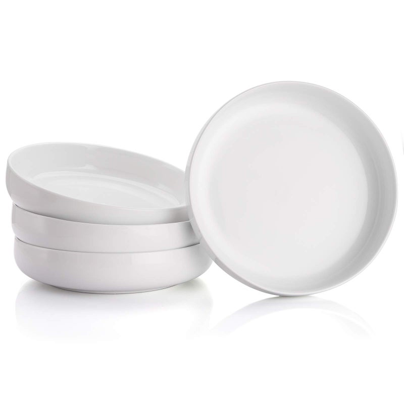 Foraineam Foraineam 8 Inch Porcelain Round Salad Pasta Bowl Set 22 Ounce Deep Soup Plates White Catering Serving Bowls Set of 4 